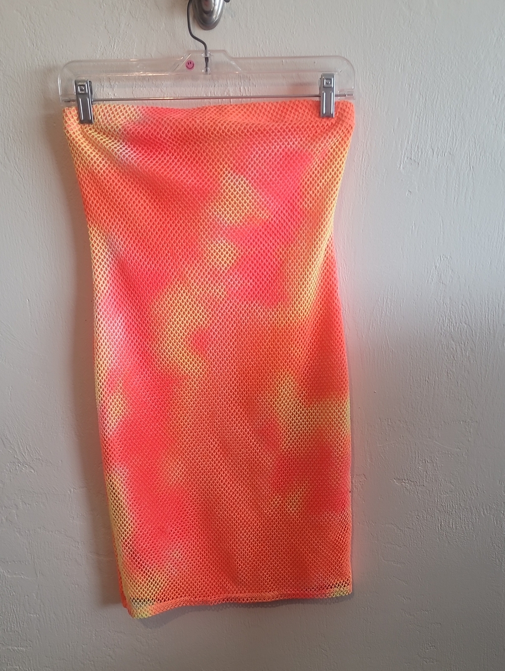 Strapless Pink, Orange, Yellow Orange Netting Slide On Dress